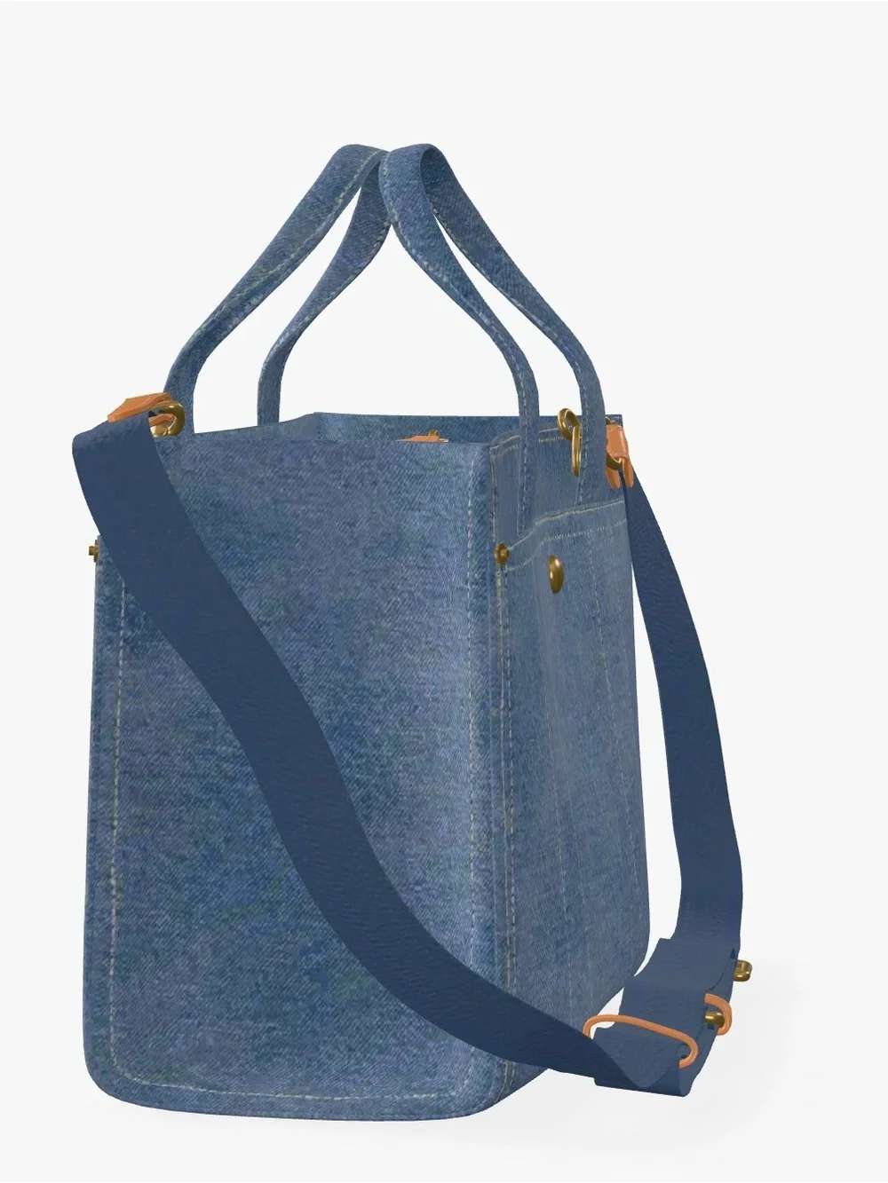 NWT Coach Denim Cargo Tote with Logo and Leather Tag in Blue and Tan